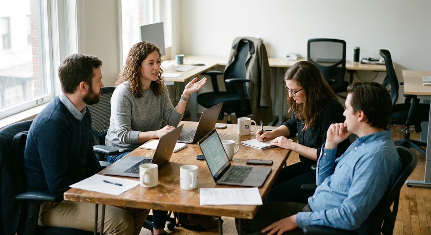 Team meeting in a bright conference room